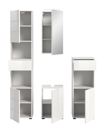 Homes & Jones Badmöbel Set 4tlg.inkl. Beleuchtung mit weiß Hochglanz Fronten