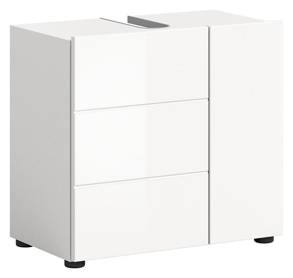 Waschbeckenunterschrank Vira 60x56x34 cm in weiß Hochglanz und weiß Melamin