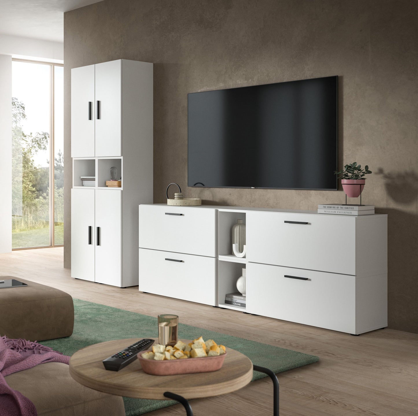 Homes & Jones Wohnwand 4-tlg. TV Möbel Modular Lowboard, Wohnzimmerschrank