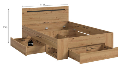 Lit Sova 140x200 Lit moderne avec tiroirs et compartiments