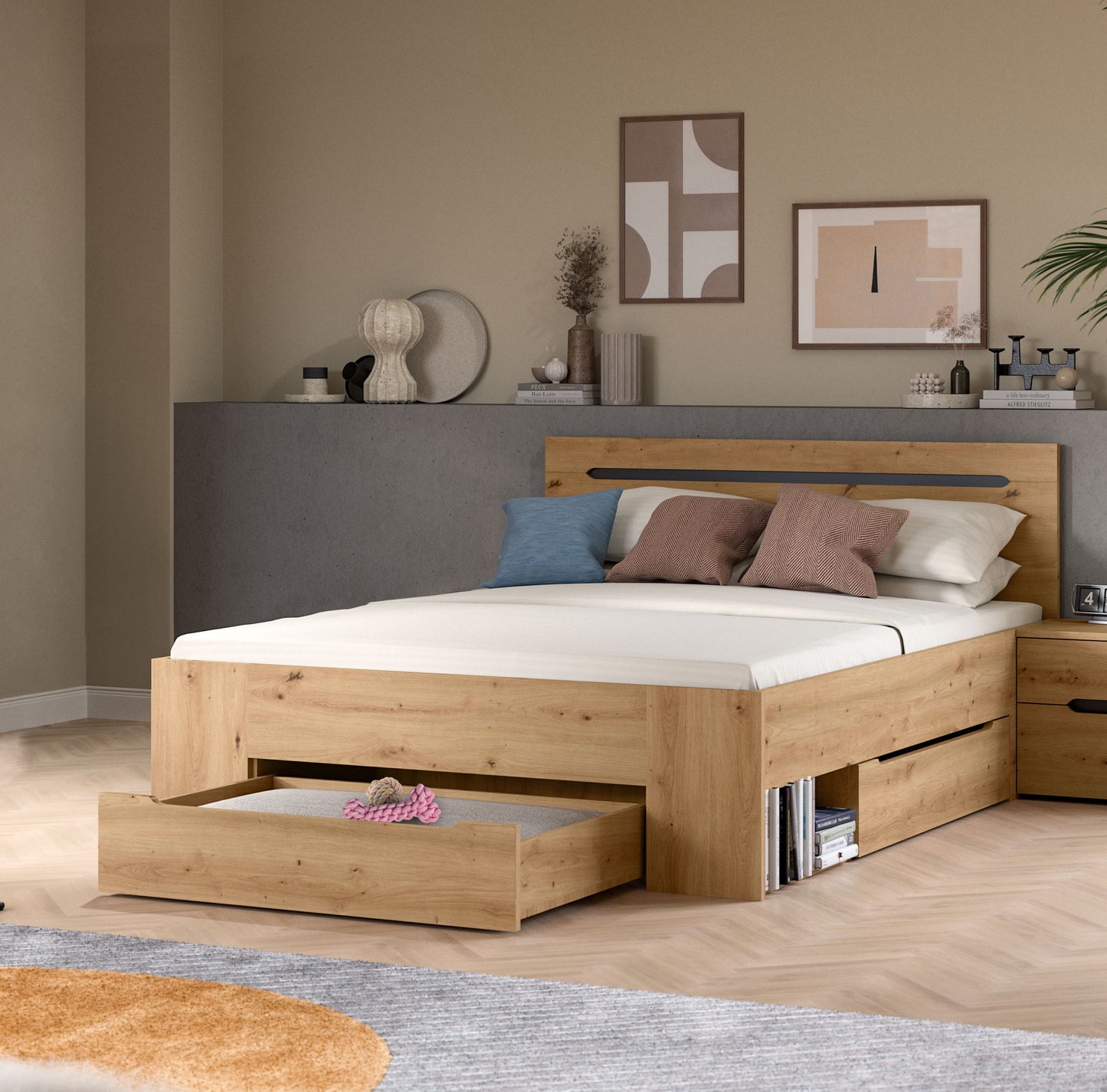 Lit Sova 140x200 Lit moderne avec tiroirs et compartiments