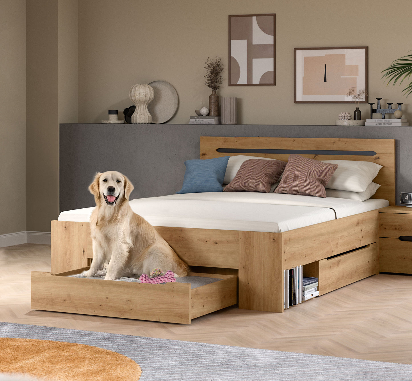 Lit Sova 140x200 Lit moderne avec tiroirs et compartiments