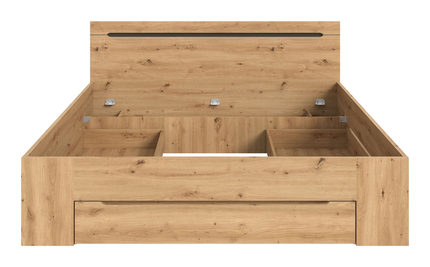 Homes & Jones Bett 180x200, Modernes Bett mit Bettkasten in Eiche-Optik