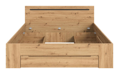 Homes & Jones Bett 180x200, Modernes Bett mit Bettkasten in Eiche-Optik
