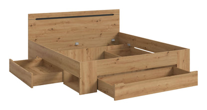 Homes & Jones Bett 180x200, Modernes Bett mit Bettkasten in Eiche-Optik