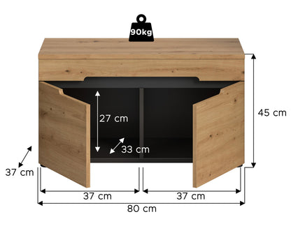 Maßgrafik: Homes & Jones Garderoben-Sitzbank bis 90 kg, 80×45×37 cm