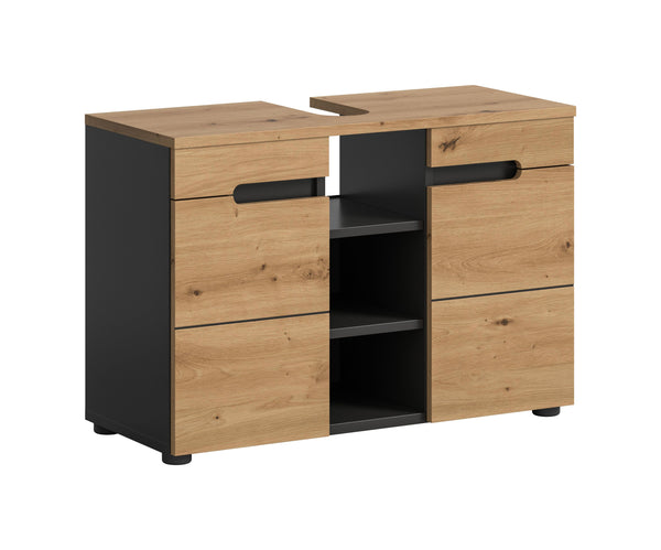 Badezimmer Canu Waschbeckenunterschrank in Artisan Eiche Nb. und Basalt grau, ca.80x55x34 cm