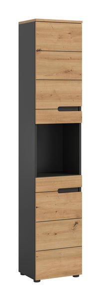 Badezimmer Canu Hochschrank in Artisan Nb. und Basalt grau Nb., ca.38x193x34 cm Tür re./li.montierbar