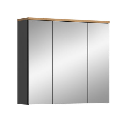 Badezimmerspiegelschrank mit 3 Spiegeltüren und Holzoberkante