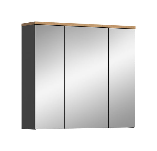 Badezimmerspiegelschrank mit 3 Spiegeltüren und Holzoberkante