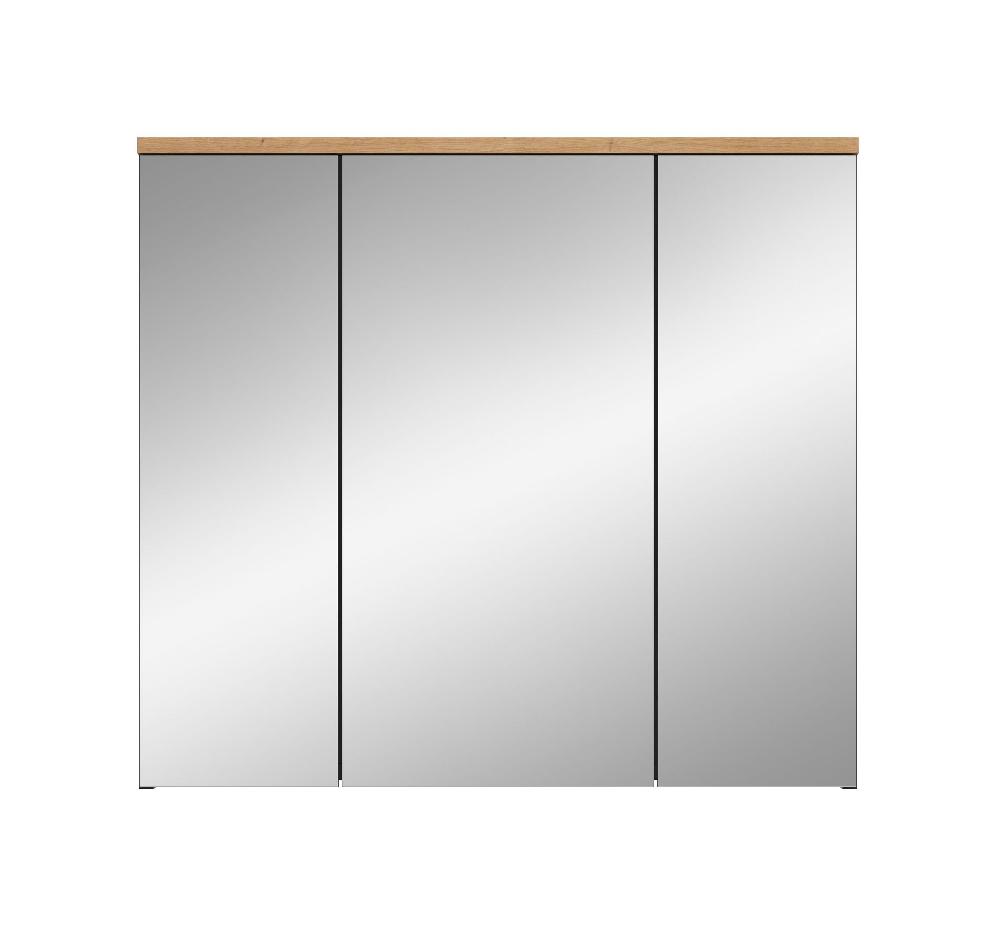 Badezimmerspiegelschrank mit 3 Spiegeltüren, klare Rahmenlinien, Holzoberkante
