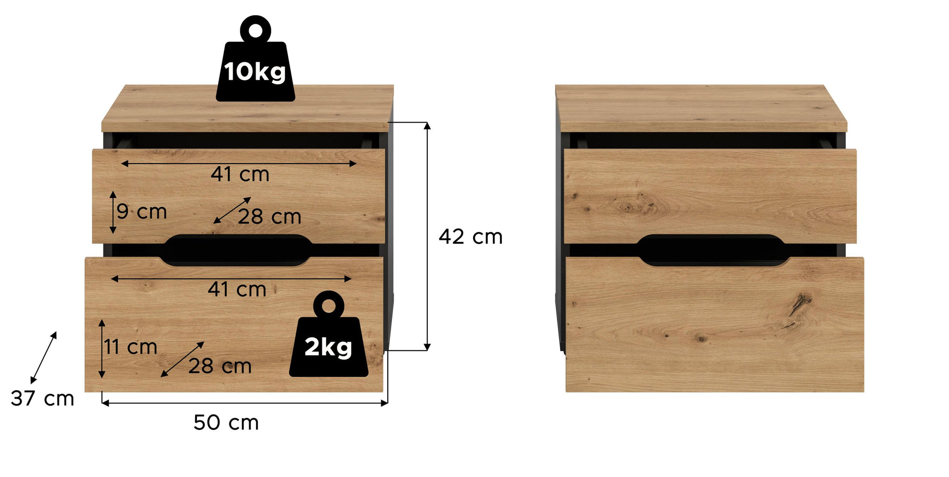 Homes & Jones Nachtkonsolen-Set Maße 50×42×37 cm, Belastung 10 kg, Schubfach 2 kg