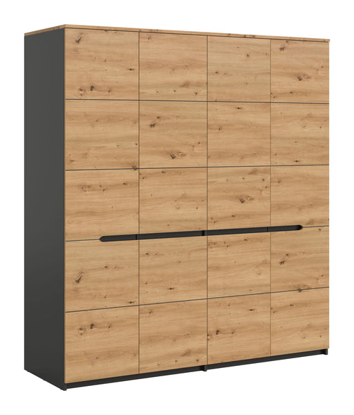 Kleiderschrank Sova 4-türig – Moderner Schrank in Eiche-Optik & Schwarz mit Stauraum