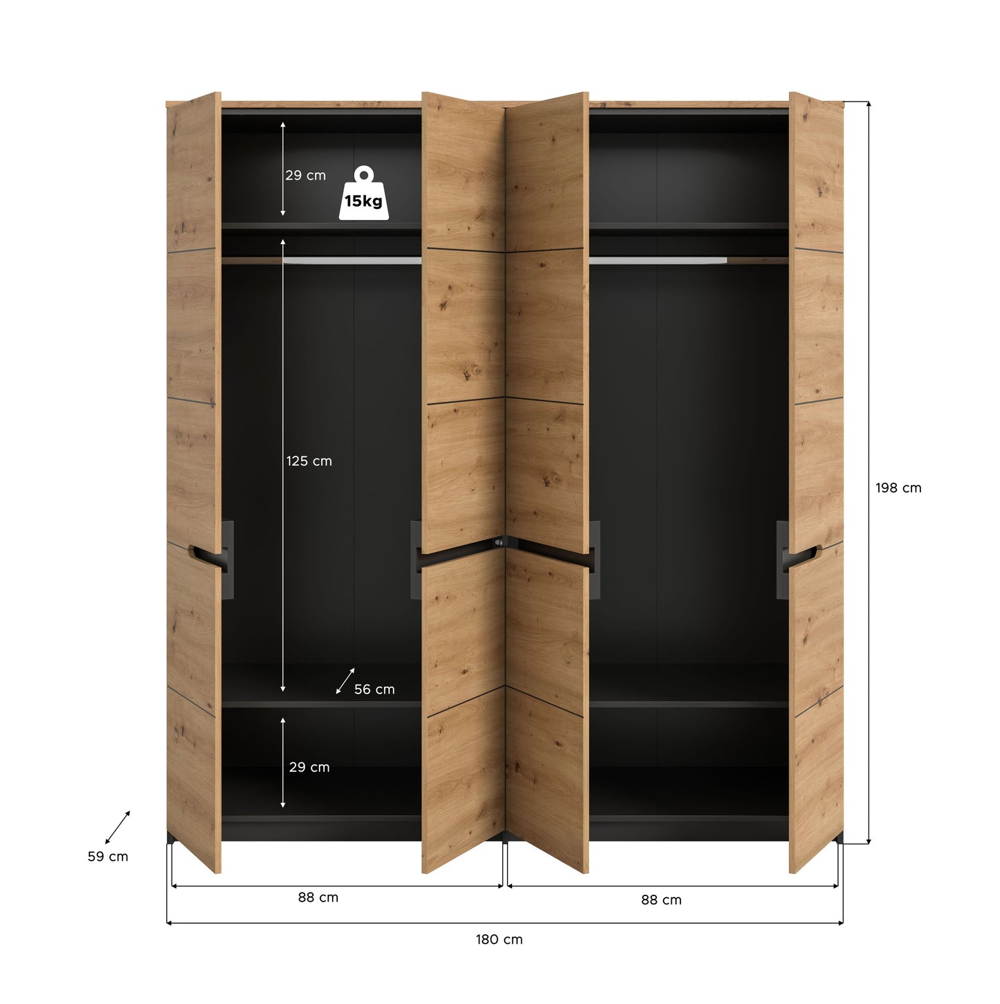 Homes & Jones Kleiderschrank 180 cm breit, Schlafzimmerschrank 4-türig