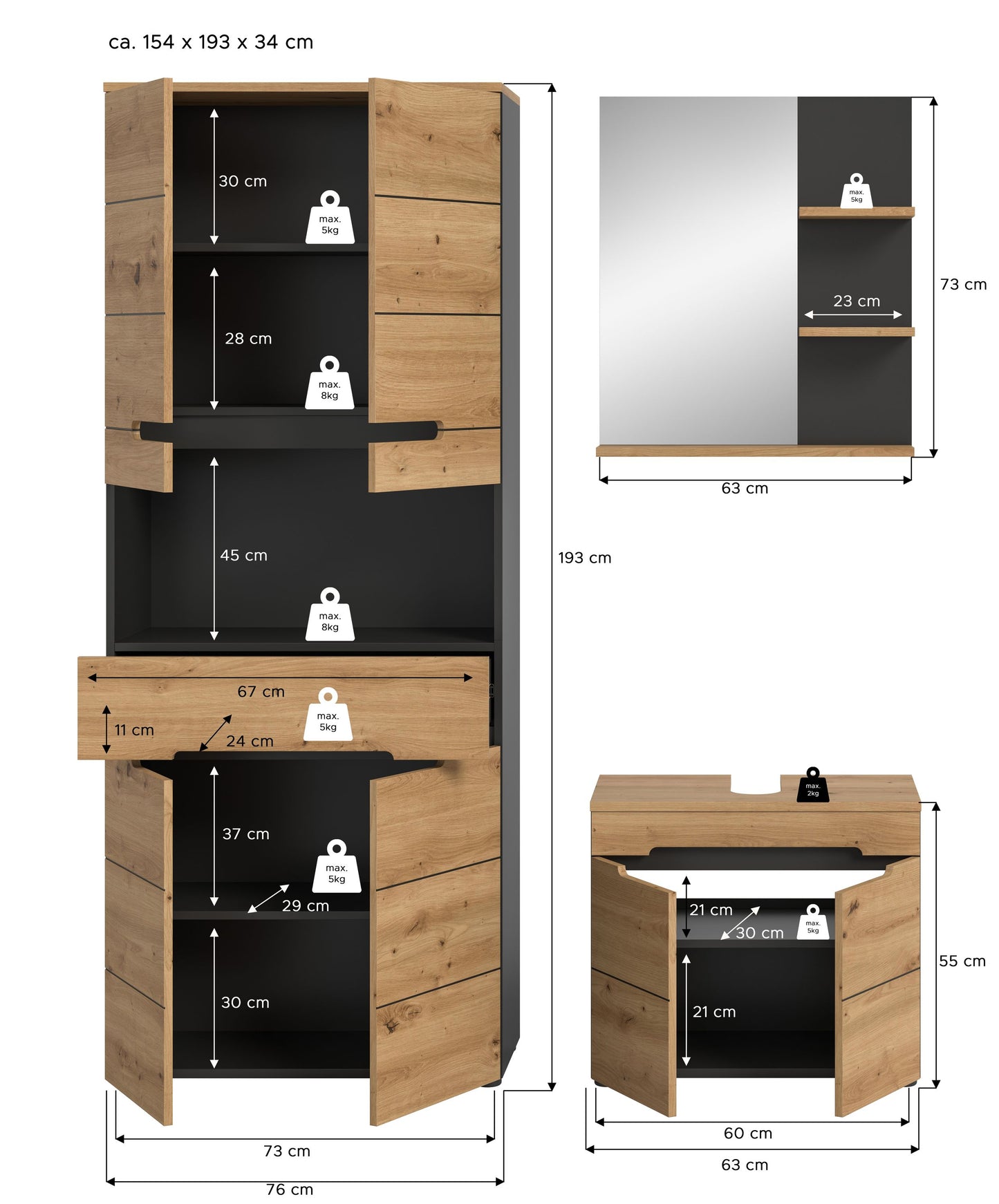 Ensemble de meubles de salle de bain 3 pièces Canu