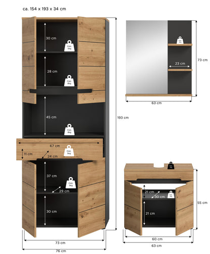 Ensemble de meubles de salle de bain 3 pièces Canu