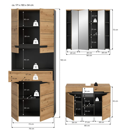 Ensemble de meubles de salle de bain 3 pièces Canu