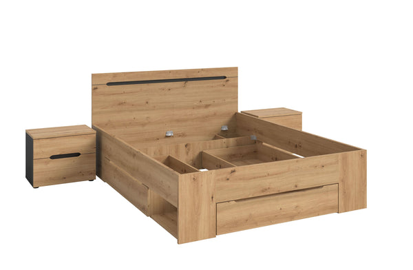 Schlafzimmer-Set Sova – Bettgestell mit Stauraum 140x200 cm & 2 Nachttische