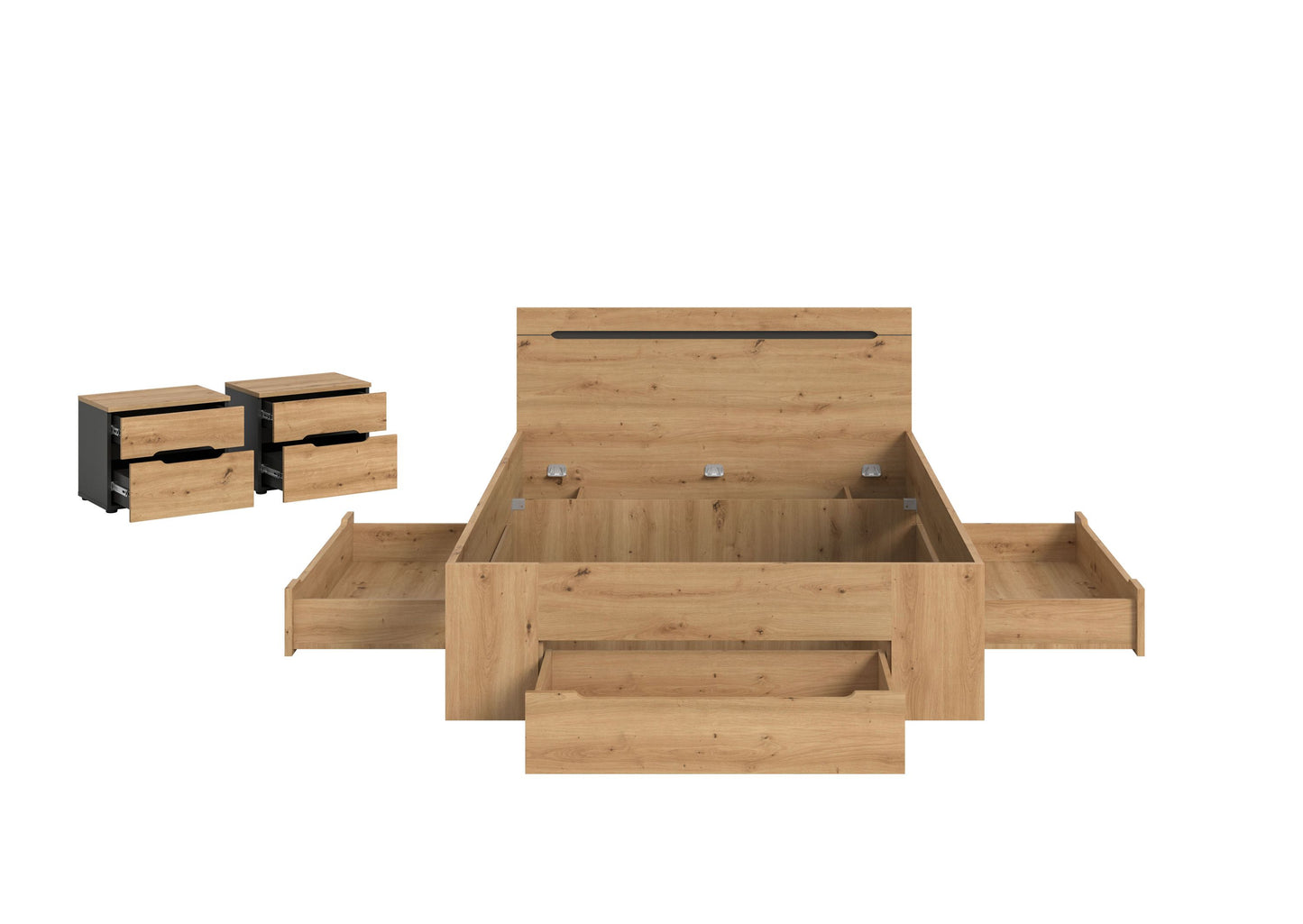 Sova Bedroom Set – Bed Frame 140x200 cm & 2 Bedside Tables