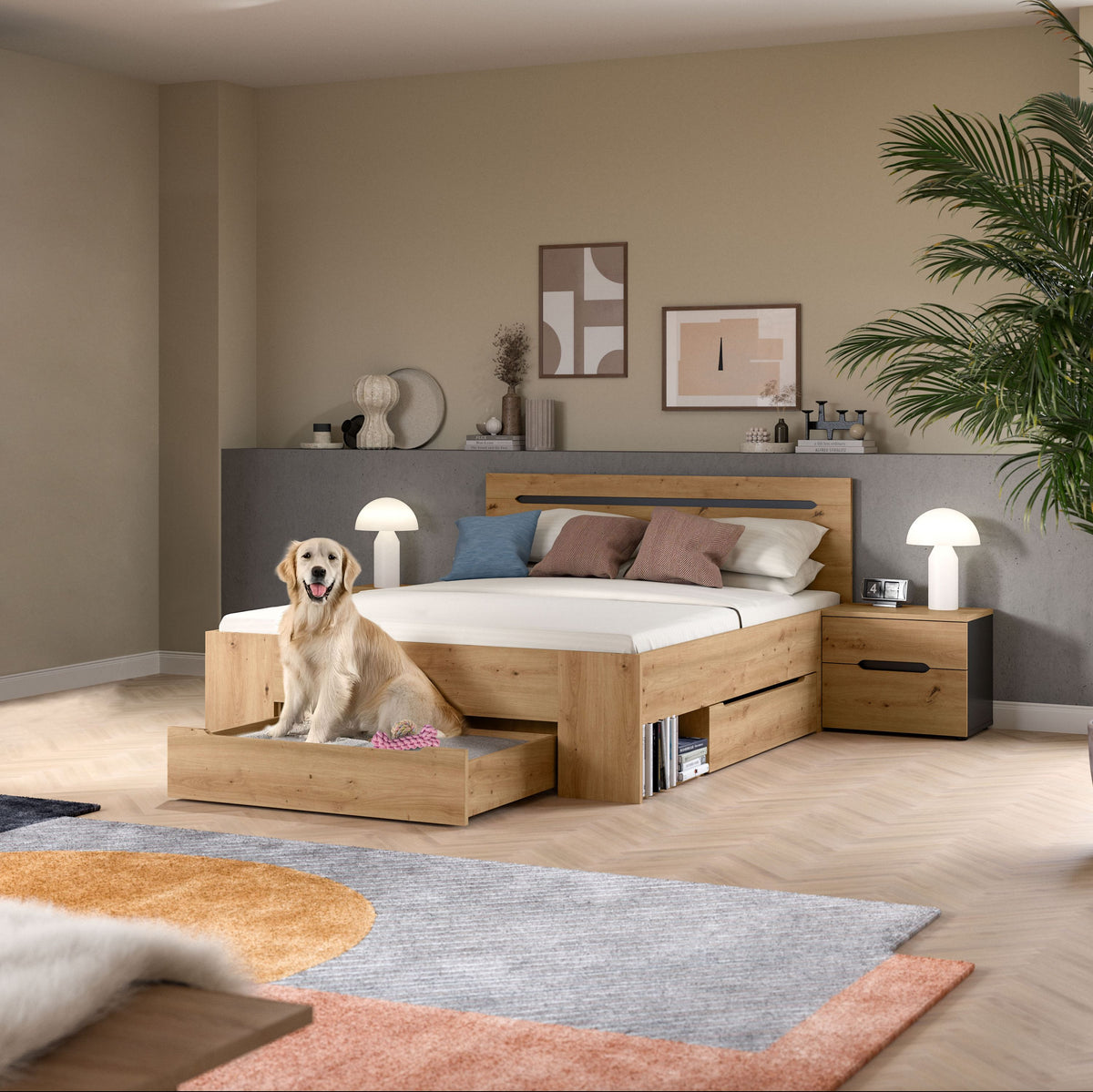 Sova Bedroom Set – Bed Frame 140x200 cm & 2 Bedside Tables