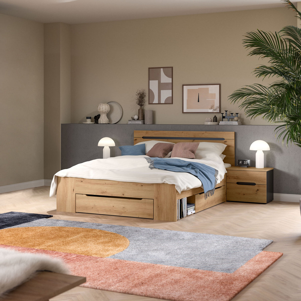 Sova Bedroom Set – Bed Frame 140x200 cm & 2 Bedside Tables