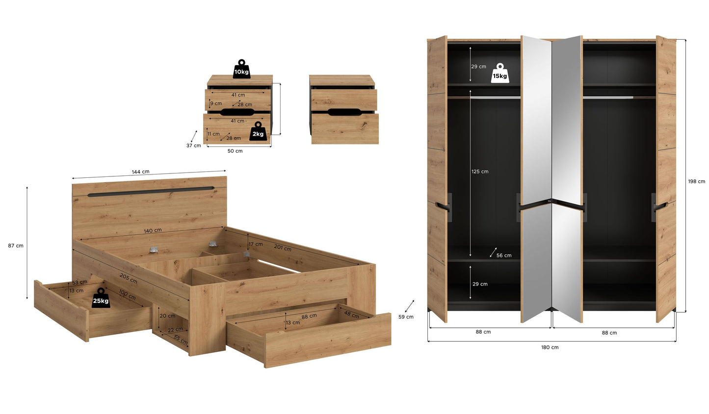 Bedroom Set Sova – Bed 140x200 Complete Set