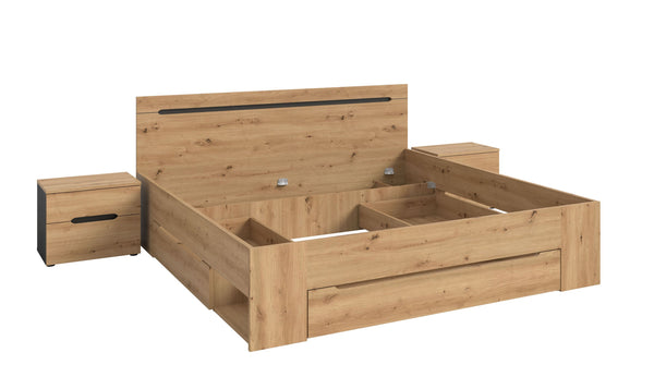 Schlafzimmer-Set Sova – Bett 180x200 mit Stauraum & 2 Nachttische