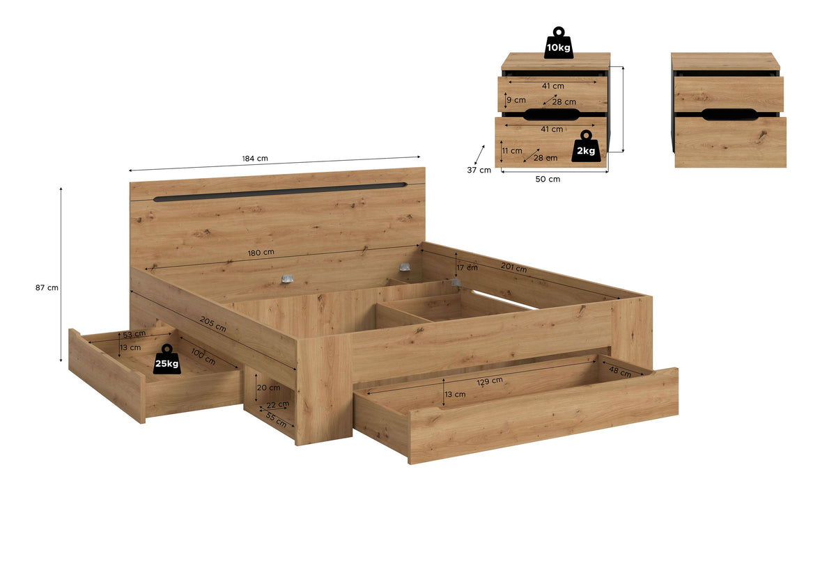 Bedroom Set Sova – Bed 180x200 with Storage & 2 Nightstands