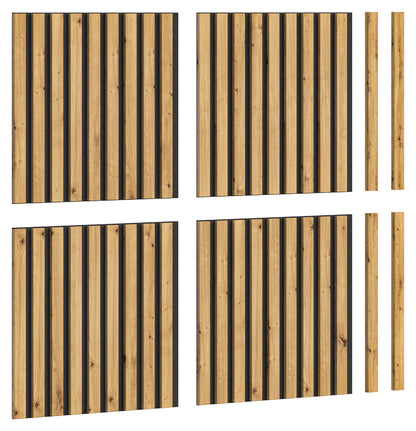 4 Akustikpaneele aus Holz mit senkrechten Lamellen, plus einzelne Leisten