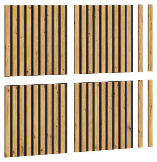 4 Akustikpaneele aus Holz mit senkrechten Lamellen, plus einzelne Leisten