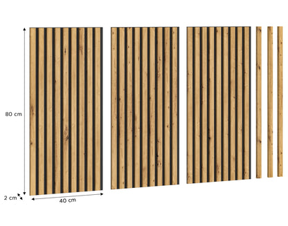 Akustikpaneel-Set mit vertikalen Holzlamellen, Maße 80 cm hoch und 40 cm breit