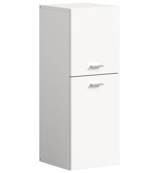 Weißer Badezimmerschrank mit 2 Schubfächern, flachem Griff, seitliche Ansicht