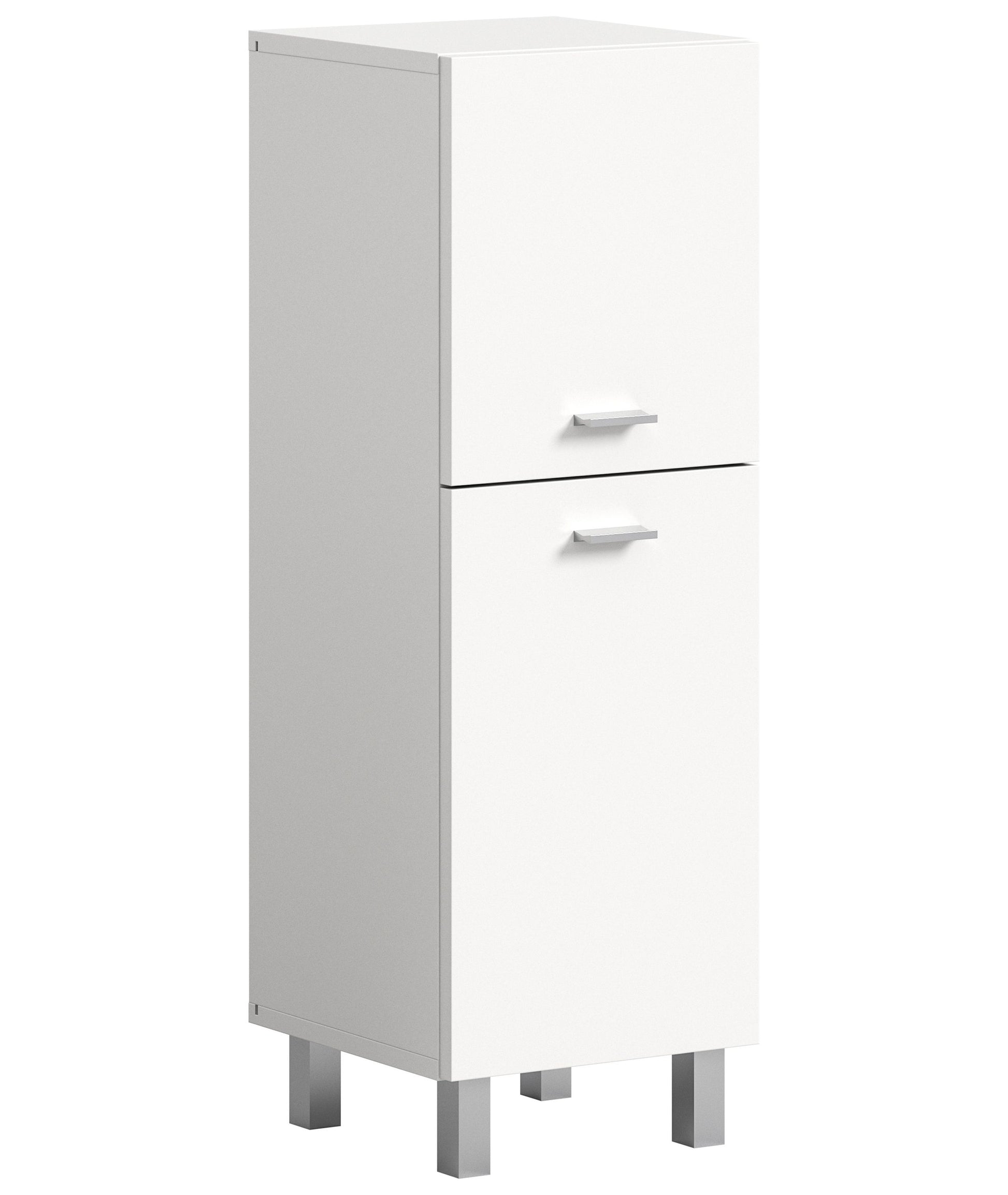 Weißer Badezimmerschrank mit zwei Auszügen und Griffmulden, stehend
