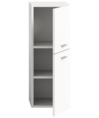 Weißer Badezimmerschrank mit offenem Fach und zwei Schubladen, innenregale