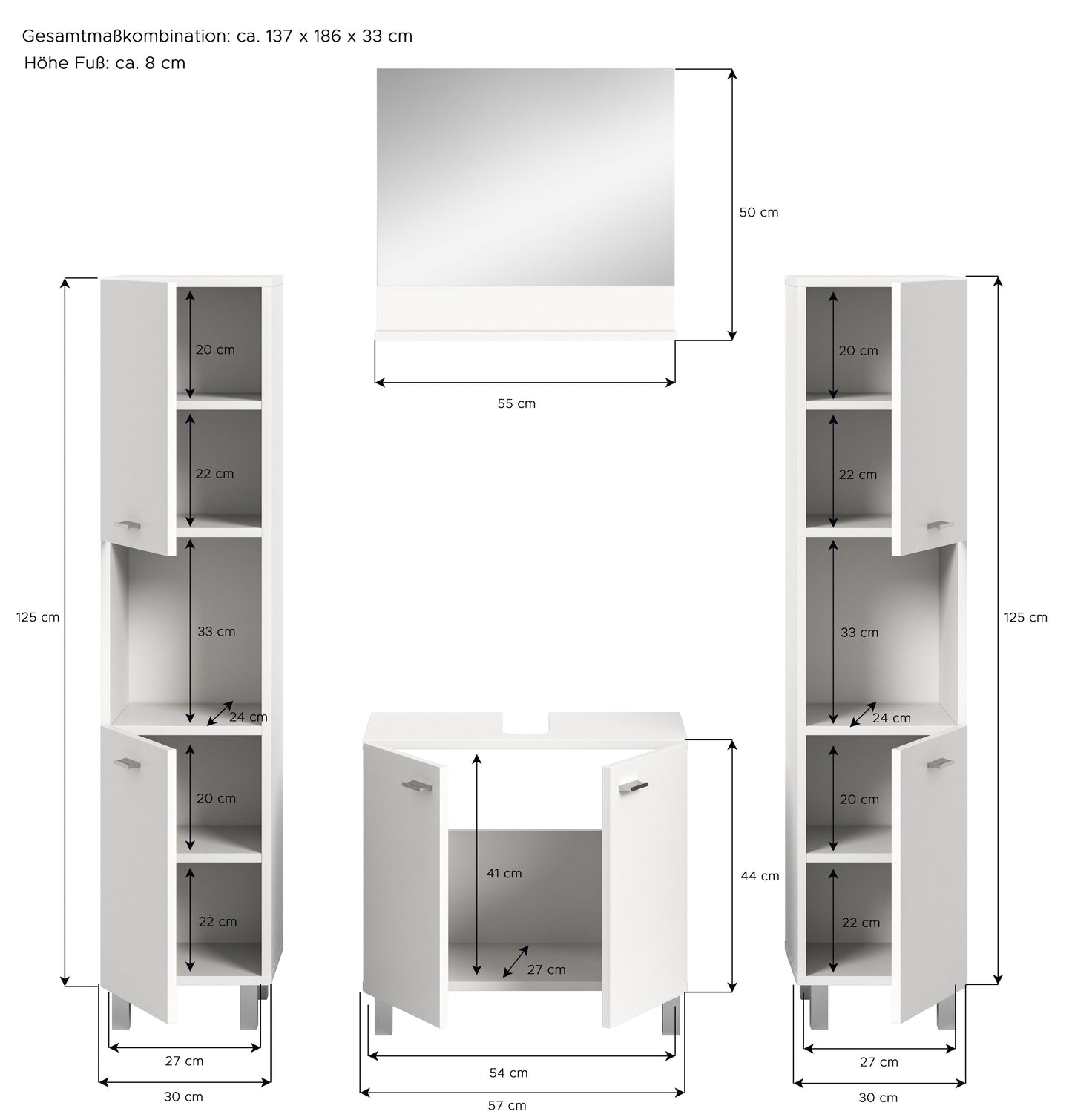 Homes & Jones Badezimmer Set 4tlg. Badmöbel hängend oder bodenstehend montierb.