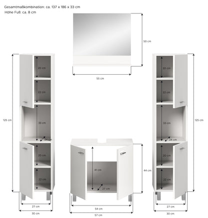 Homes & Jones Badezimmer Set 4tlg. Badmöbel hängend oder bodenstehend montierb.