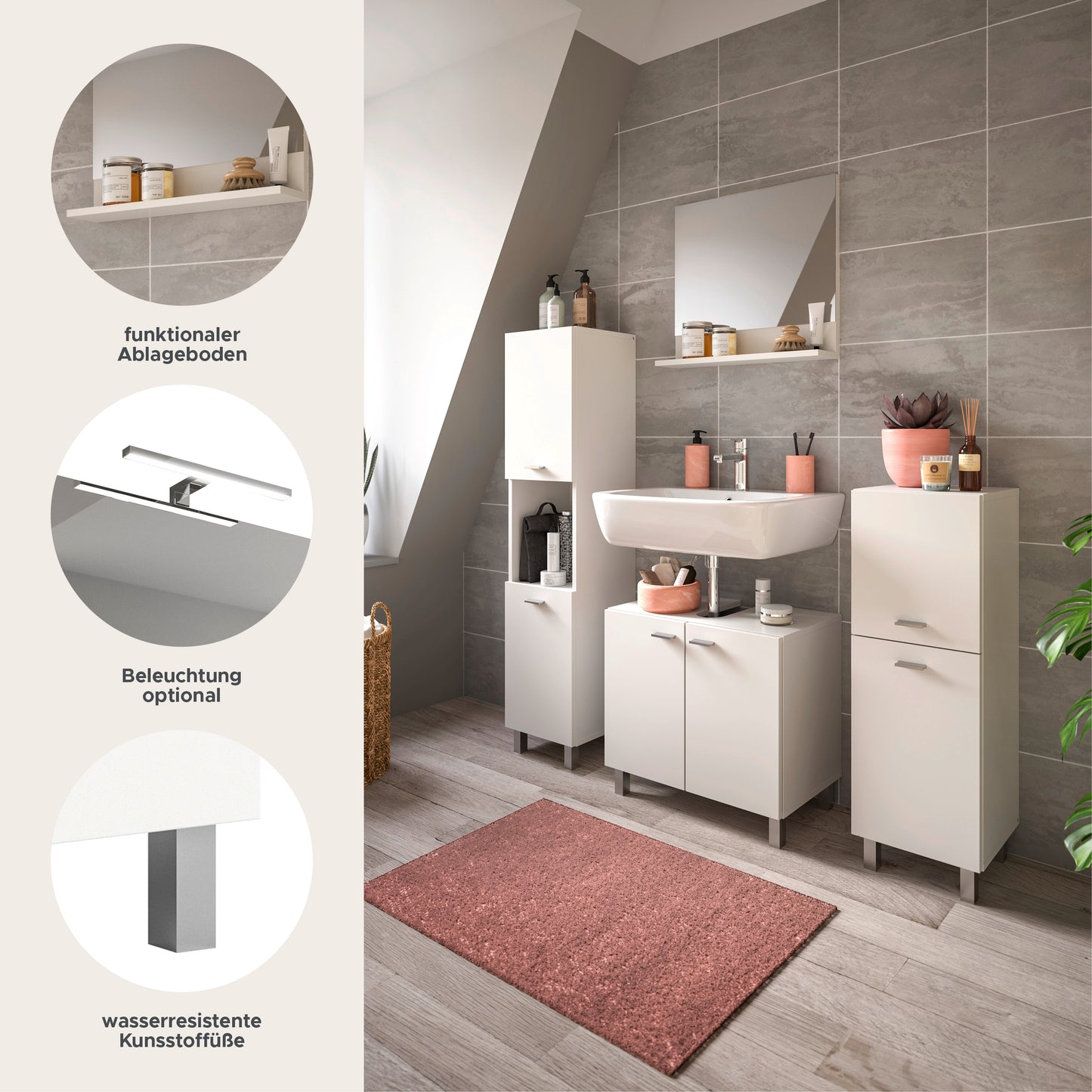 Homes & Jones Badezimmer Set 4tlg. Badmöbel hängend oder bodenstehend montierb.
