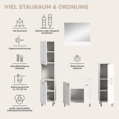 Homes & Jones Badezimmer Set 4tlg. Badmöbel hängend oder bodenstehend montierb.