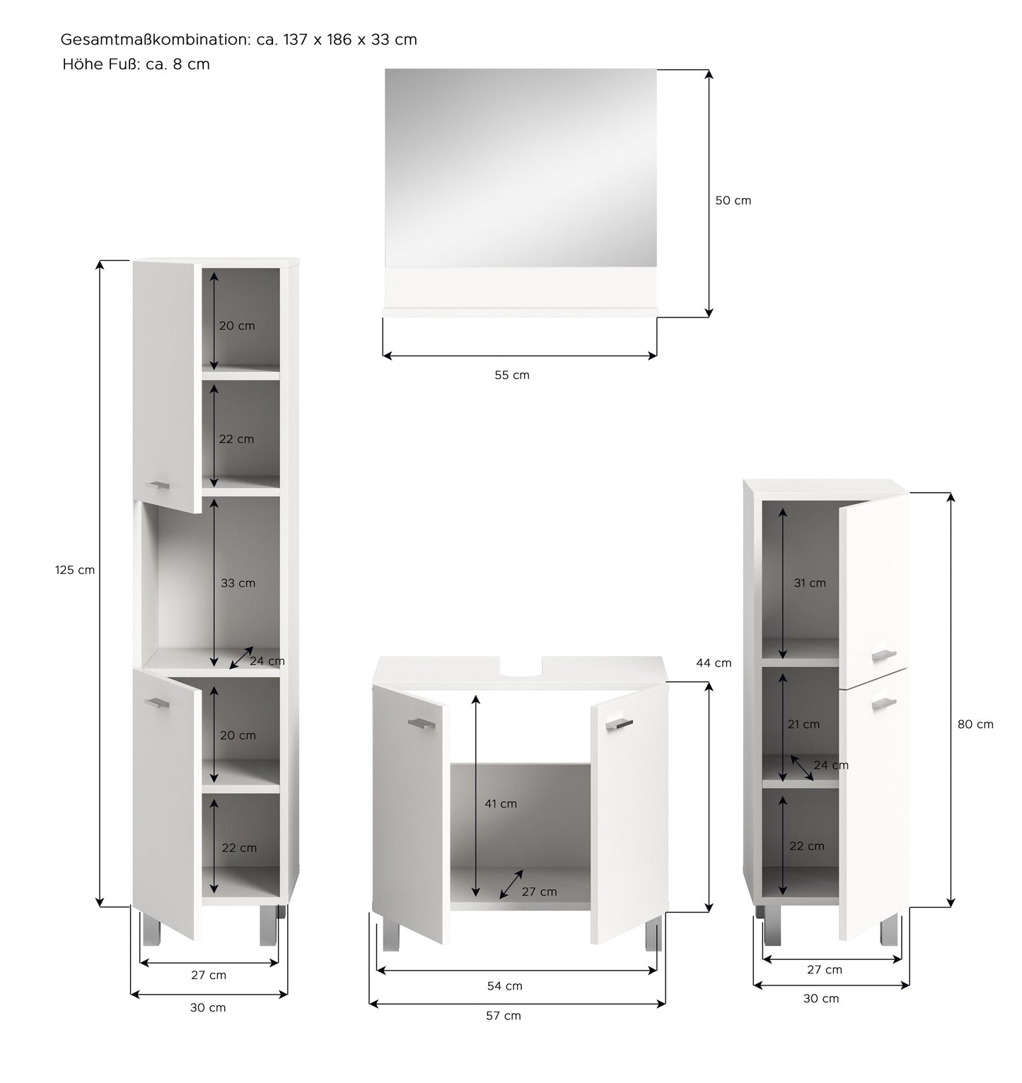 Homes & Jones Badezimmer Set 4tlg. Badmöbel hängend oder bodenstehend montierb.