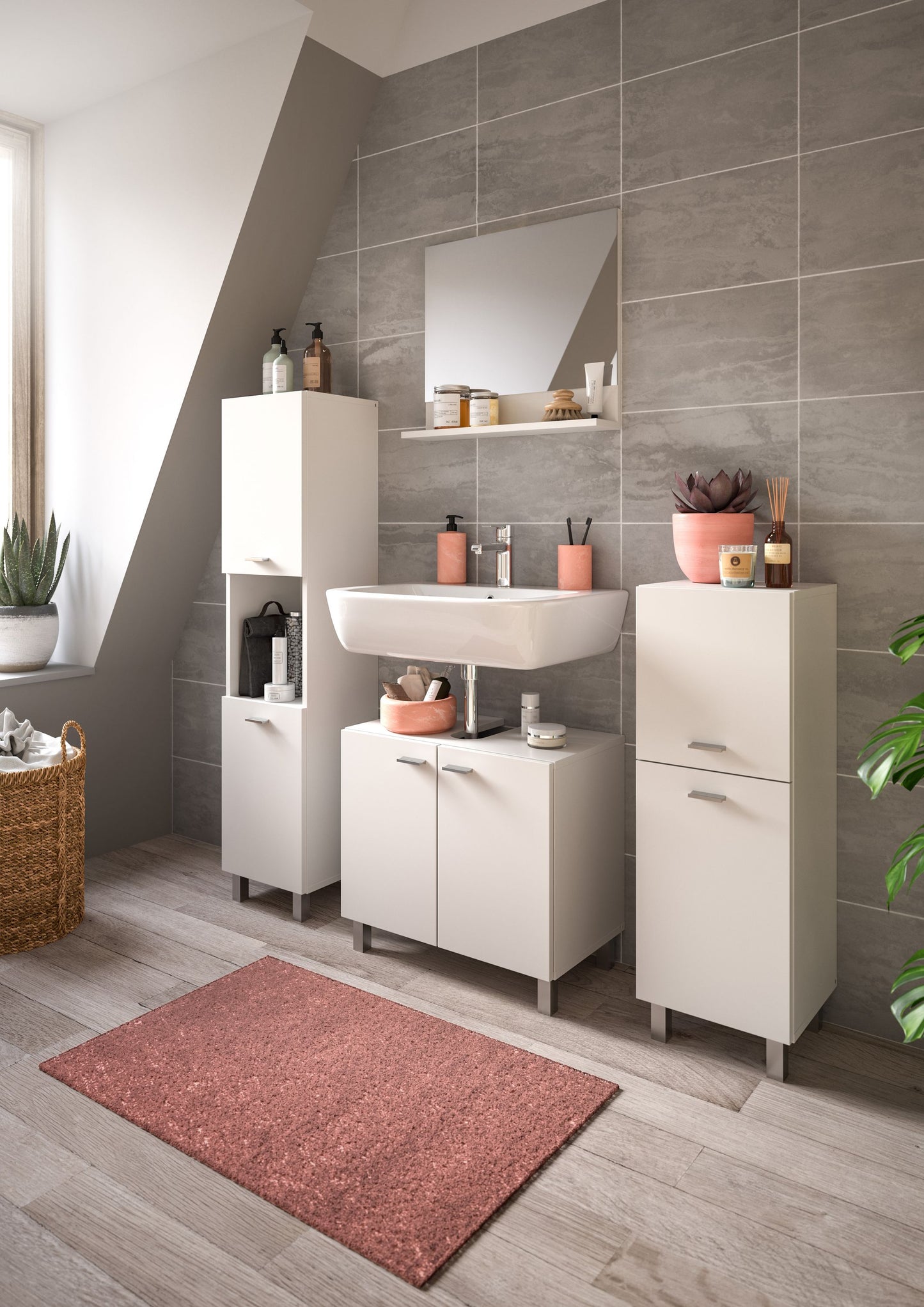 Homes & Jones Badezimmer Set 4tlg. Badmöbel hängend oder bodenstehend montierb.