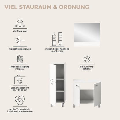 Homes & Jones Badezimmer Set 3tlg. Badmöbel hängend oder bodenstehend montierb.