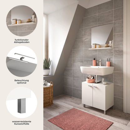 Weißes Badezimmermöbel-Set: Waschtischunterschrank mit Spiegelregal