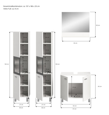 Ensemble de meubles de salle de bain Boston 4 pièces 37 x 186 x 33 cm