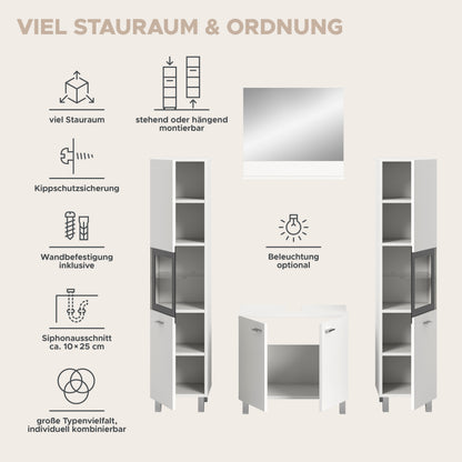 Homes & Jones Badezimmer Set 4tlg. Badmöbel hängend oder bodenstehend montierb.