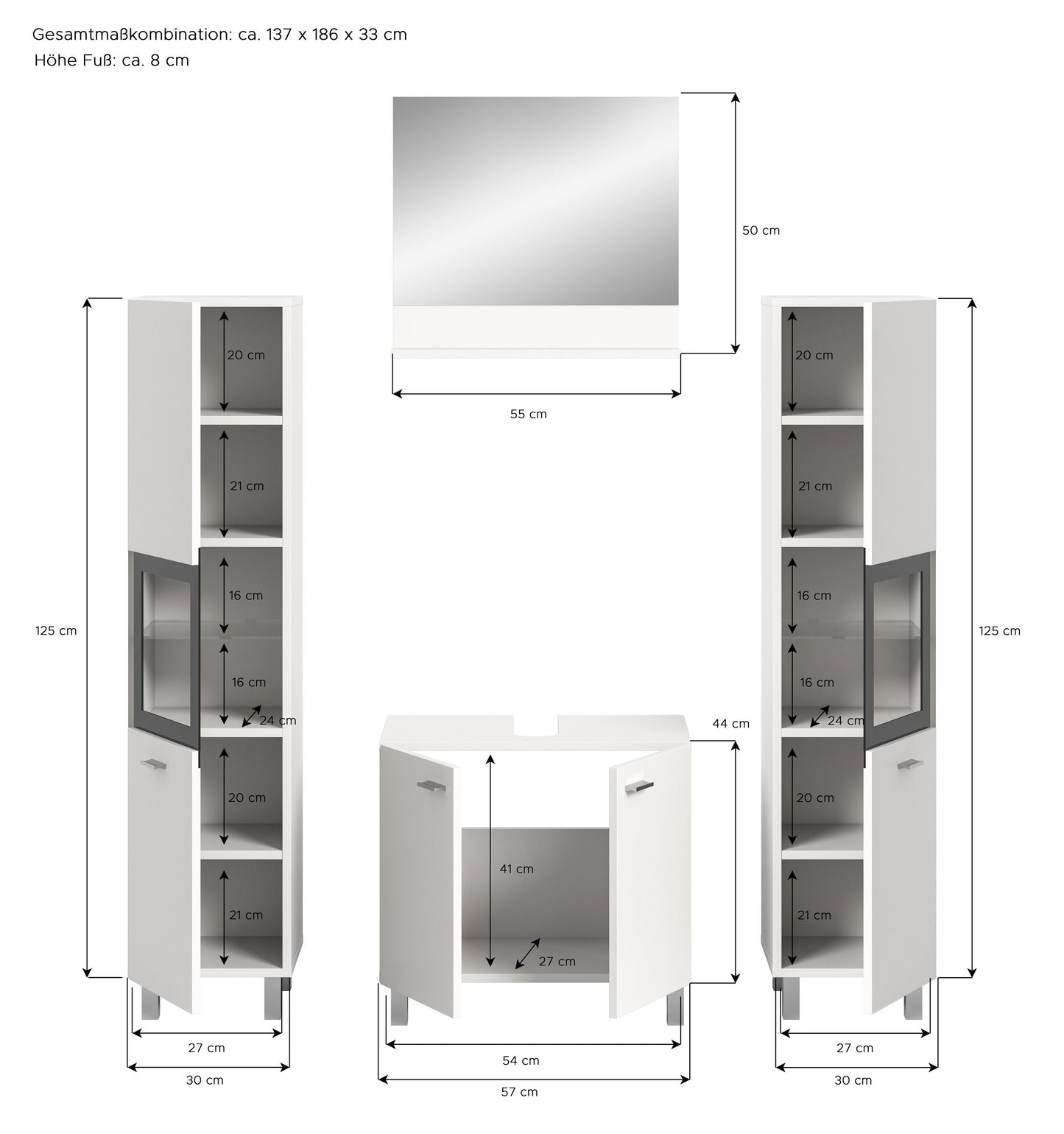 Homes & Jones Badezimmer Set 4tlg. Badmöbel hängend oder bodenstehend montierb.