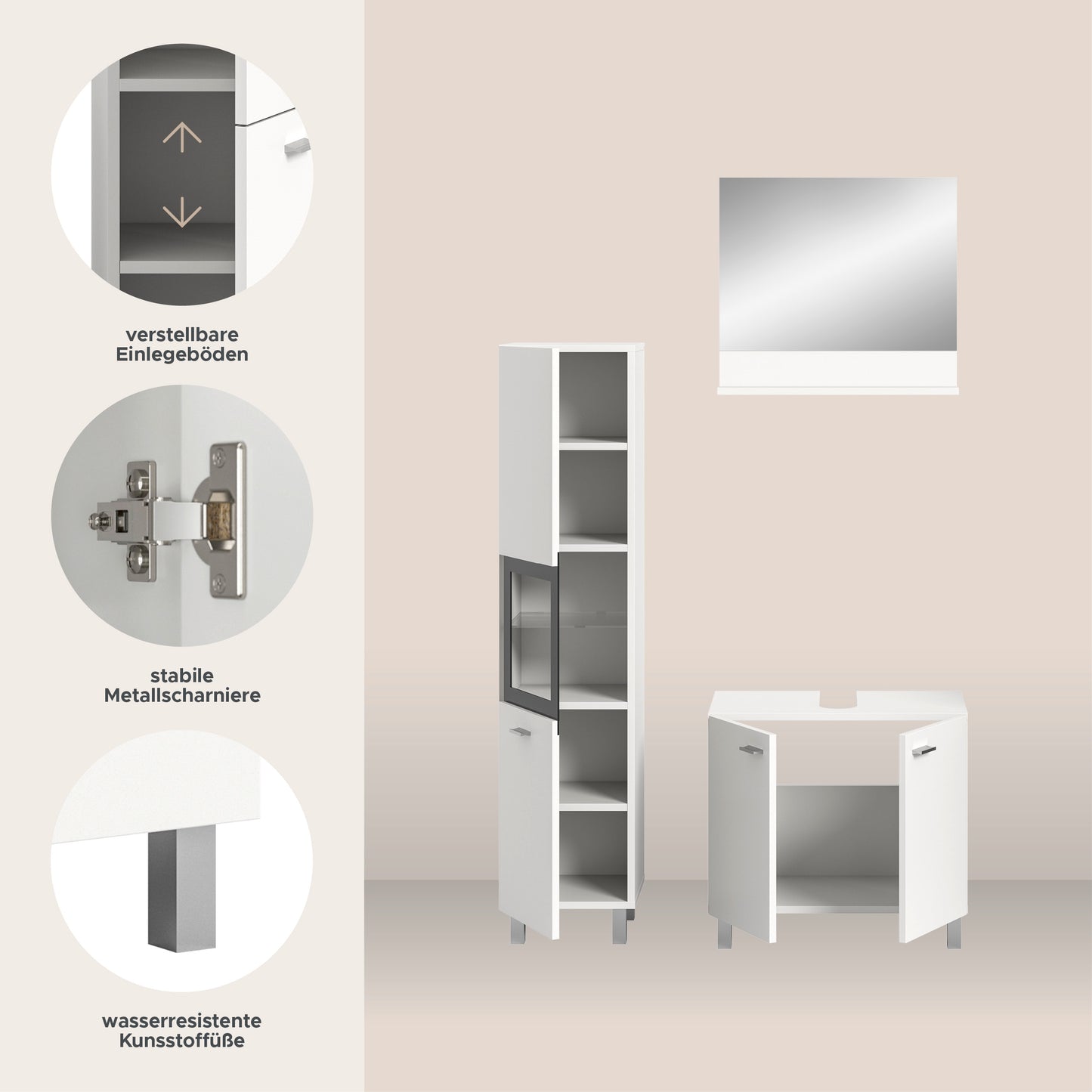 Homes & Jones Badezimmer Set 3tlg. Badmöbel hängend oder bodenstehend montierb.