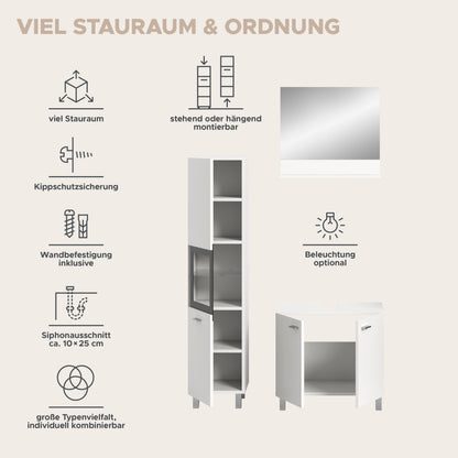 Homes & Jones Badezimmer Set 3tlg. Badmöbel hängend oder bodenstehend montierb.