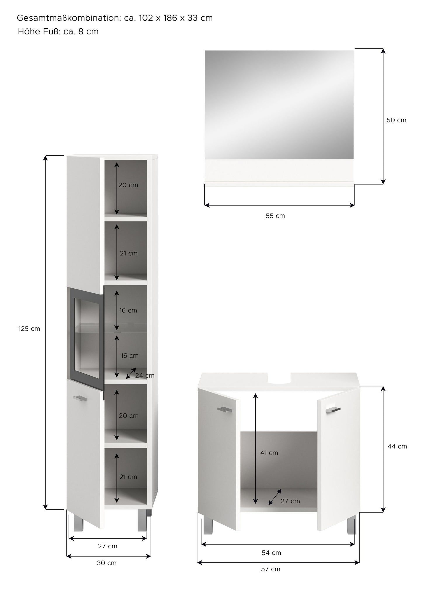 Homes & Jones Badezimmer Set 3tlg. Badmöbel hängend oder bodenstehend montierb.