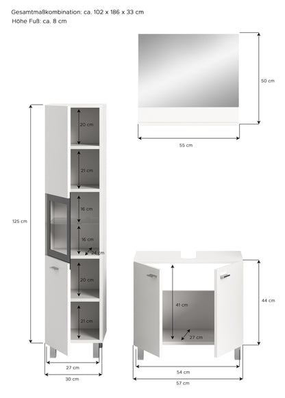 Homes & Jones Badezimmer Set 3tlg. Badmöbel hängend oder bodenstehend montierb.