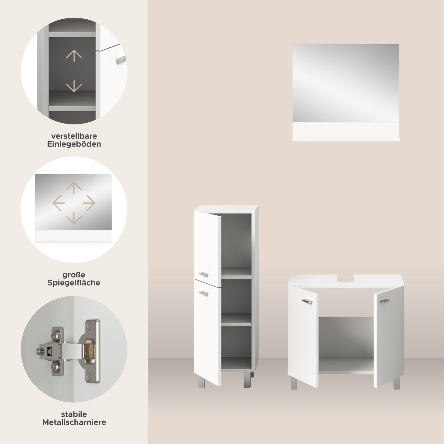 Homes & Jones Badezimmer Set 4tlg. Badmöbel hängend oder bodenstehend montierb.